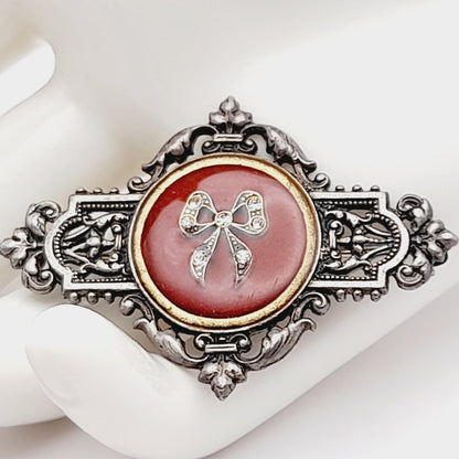 Vintage Catherine Popesco Art Deco Red Enamel Silver Plated Brooch