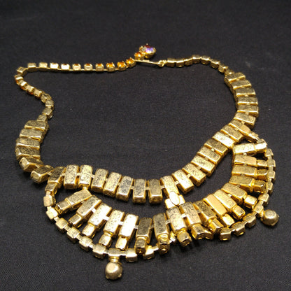 Vintage Weiss Festoon Topaz Rhinestone Necklace, Book Piece, Art Glass & Rhinestones