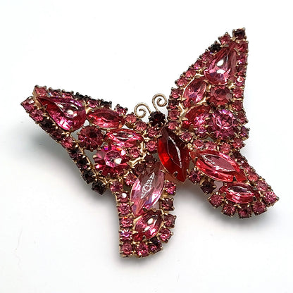 Vintage Weiss Butterfly Brooch, Pink Red Rhinestones, 1950s Jewelry