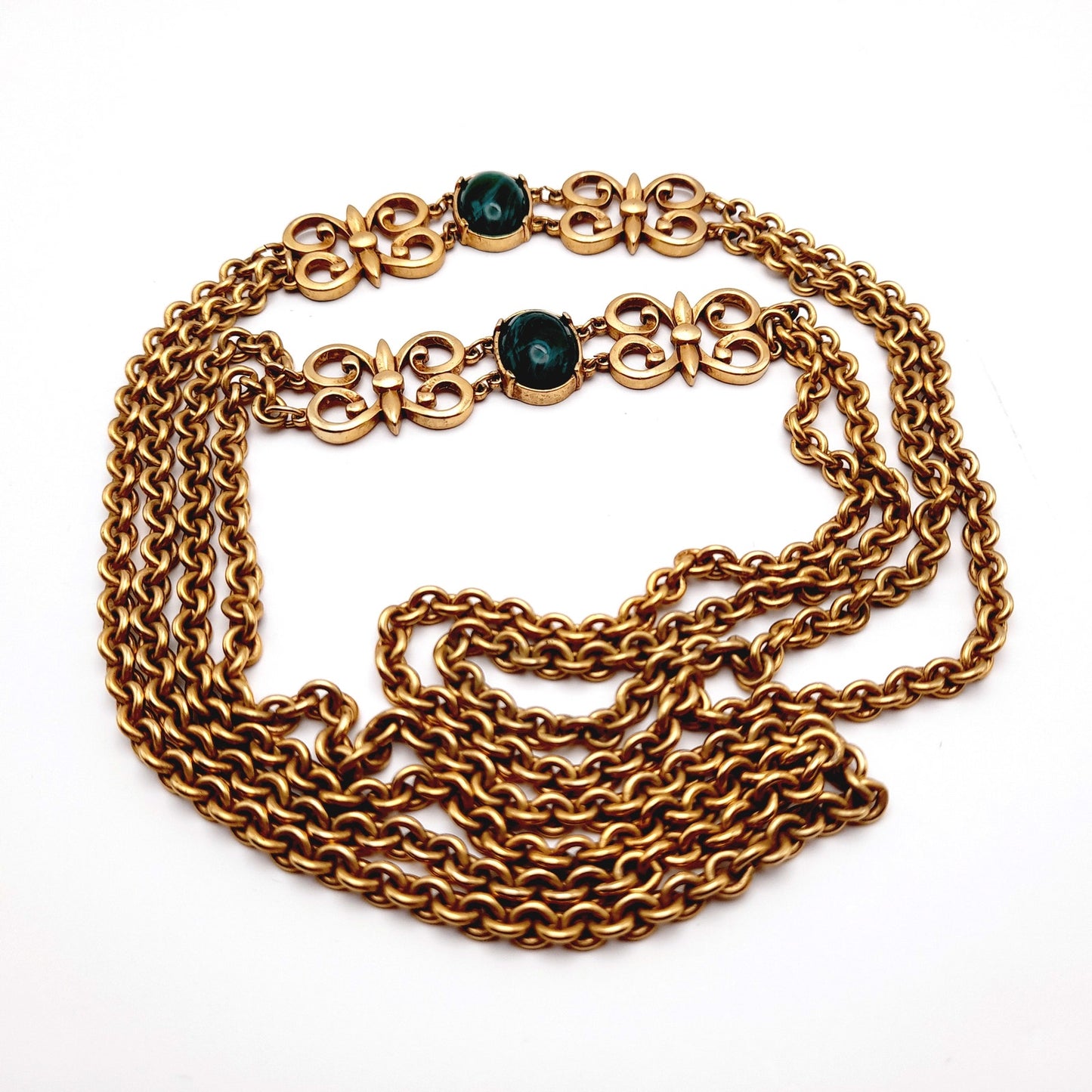 Vintage Swarovski S.A.L. Green Cabochon Chain Necklace, No Clasp