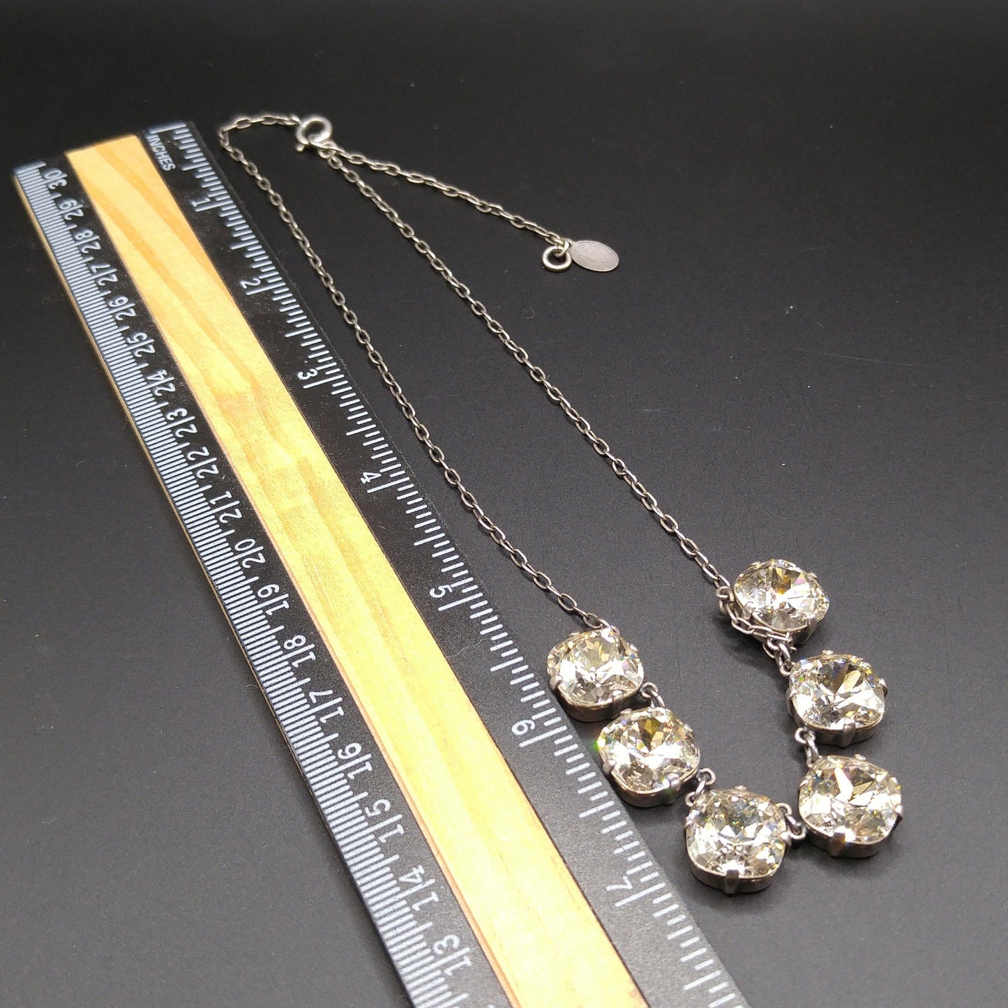 Catherine Popesco Art Deco Style Necklace, Clear Crystal Rhinestones, Silver Plated French Jewelry, 1980s Vintage Necklace