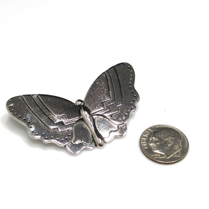 Vintage Laurel Burch Butterfly Brooch Rhodium Plate with Black Enamel