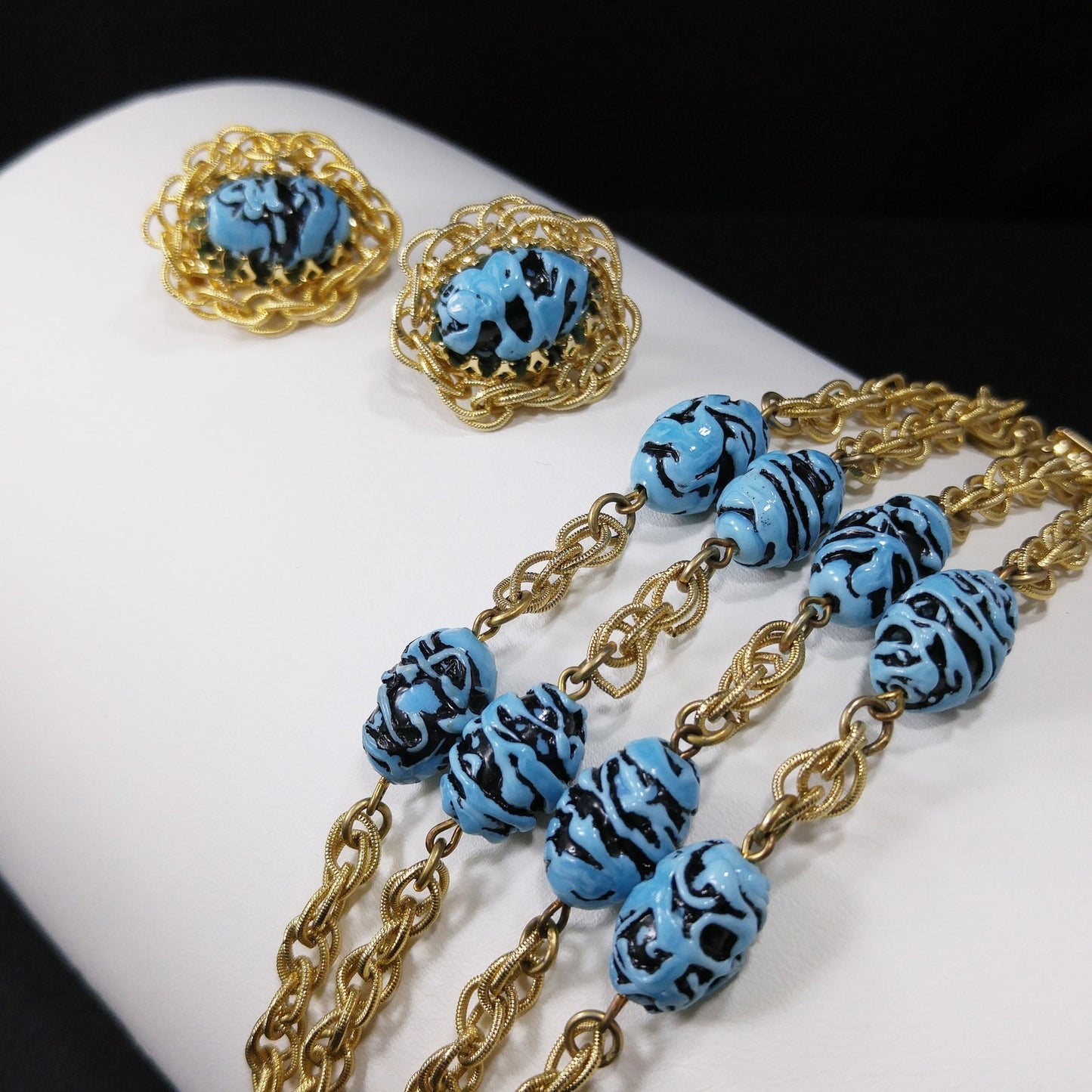 Vintage Hobe Art Beads & Chain Bracelet Earrings Set, 1950s Vintage Jewelry