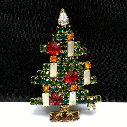 Weiss Christmas Tree Brooch, Five Baguette Candles, Book Piece, 1950s Vintage
