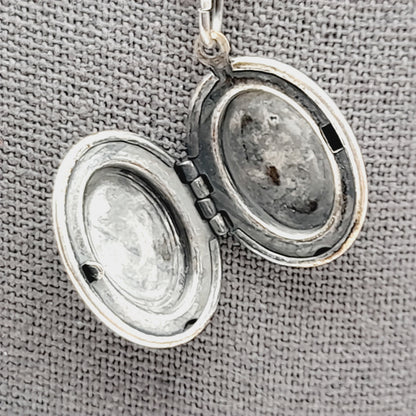 Vintage Catherine Popesco Sterling Silver Plated Locket Oval Necklace, 18"
