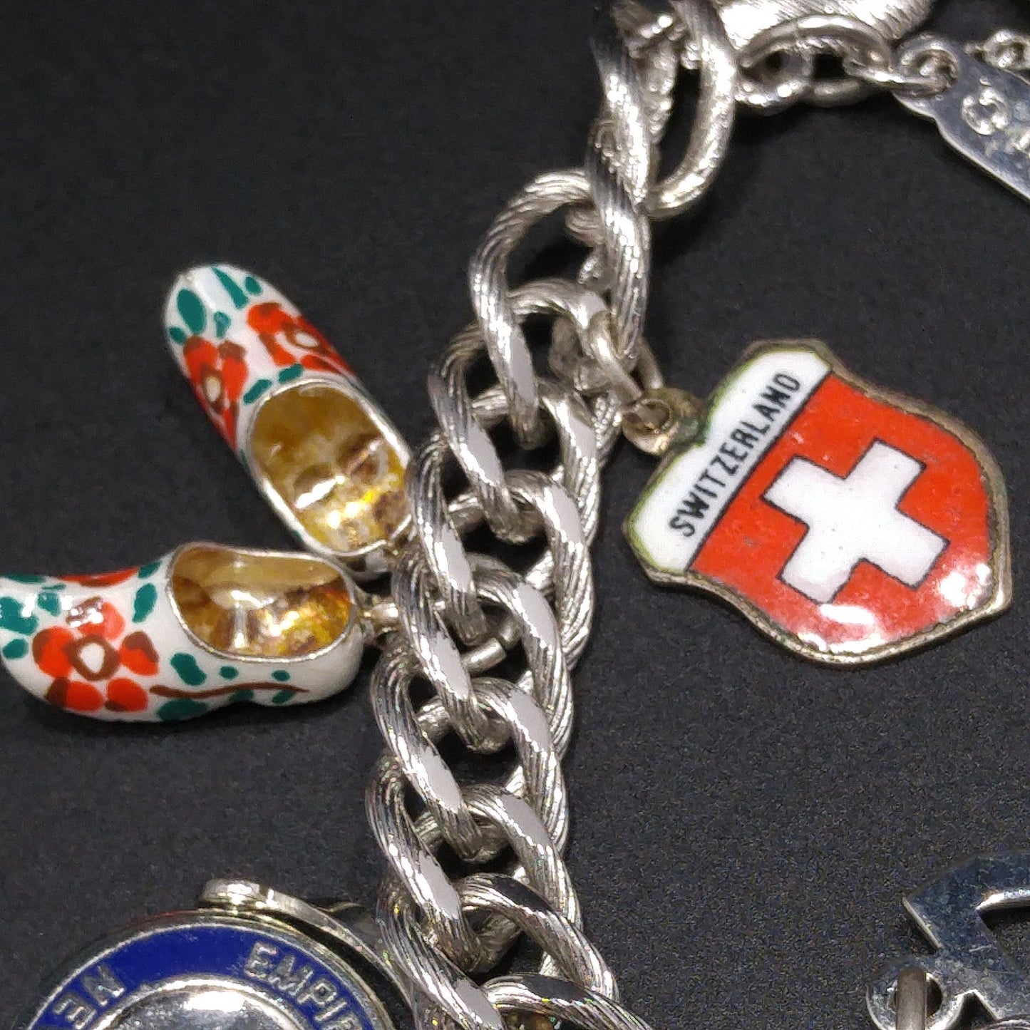 Monet Silver Tone Charm Bracelet, Sterling Silver Travel Charms, 1970s Vintage Jewelry