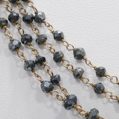 Hand Cut Crystal Wire Wrapped Necklace, Four Strands, Gold Silver Flowers, 1940s Vintage Jewelry