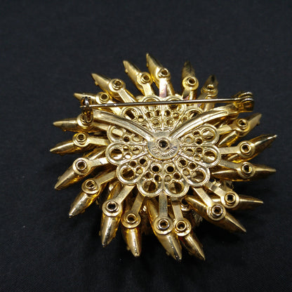 Vintage Judy Lee Faux Fire Opal Red Rhinestone Brooch, Gold Plated, 1960s