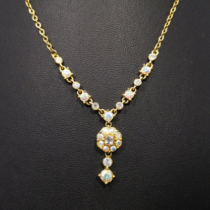 Vintage Givenchy Necklace – Aurora Borealis Rhinestones, Pendant Drop, 1990s