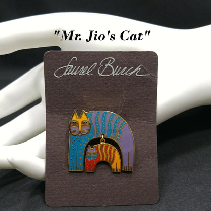Laurel Burch Mr Jios Cat Vintage Brooch, Cloisonne Gold Plated 1980s
