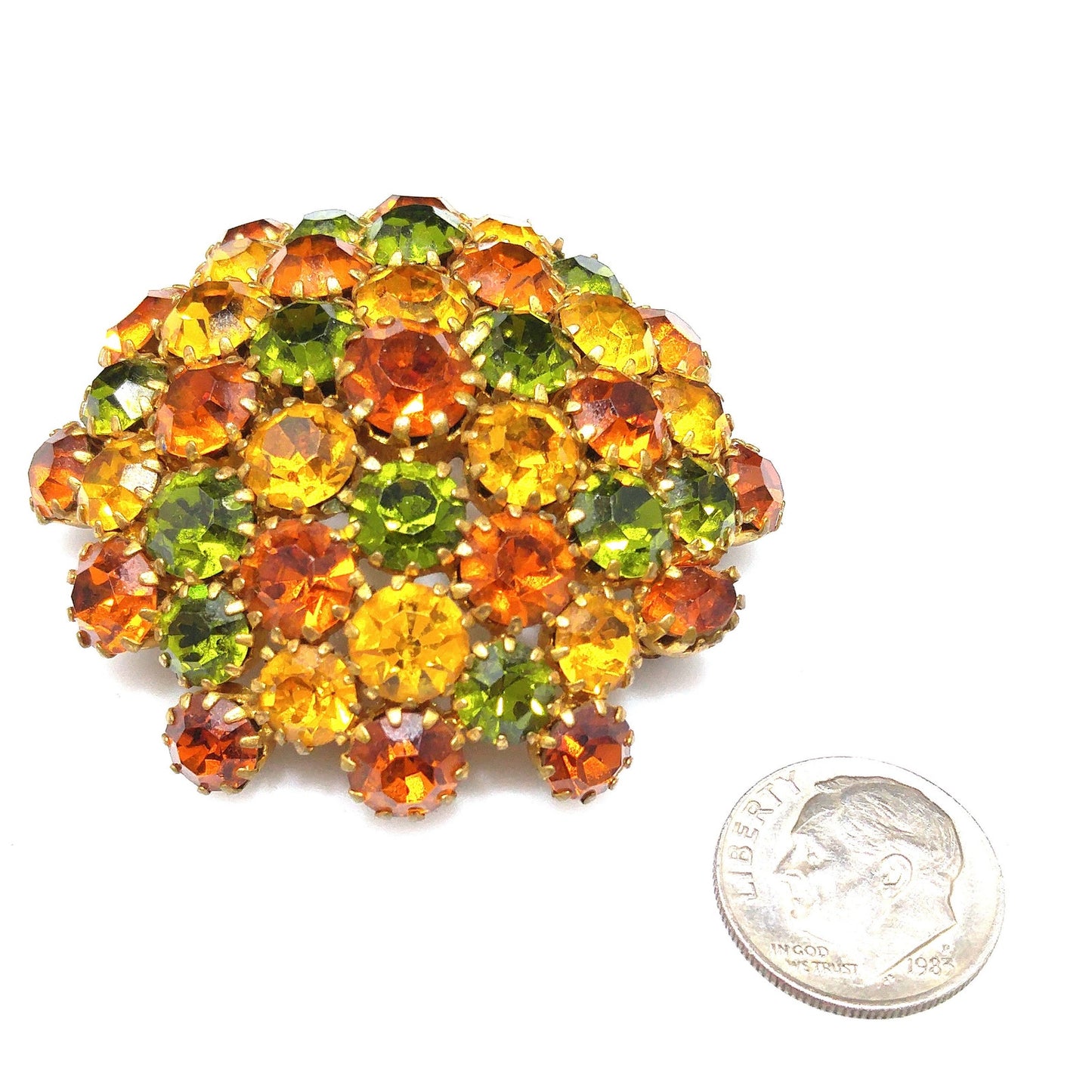 Austria Autumn Fall Rhinestone Domed Brooch, 1950s Vintage Jewelry
