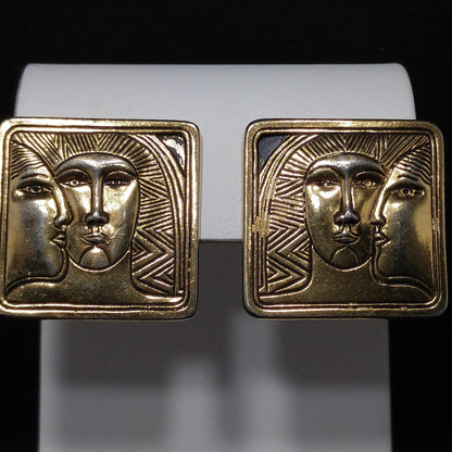 Laurel Burch Ancient Ancestors Post Earrings, Gold Plated, 1980s Vintage Jewelry