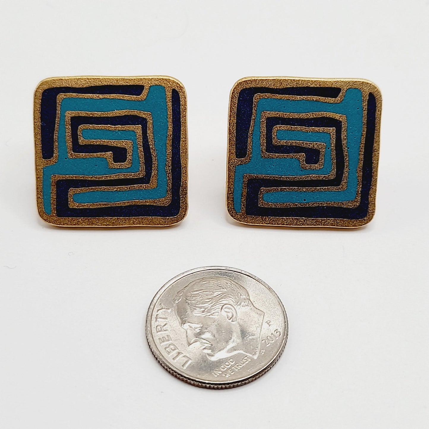 Laurel Burch “Mystery” Earrings – Vintage Enamel Geometric Post Earrings, Signed