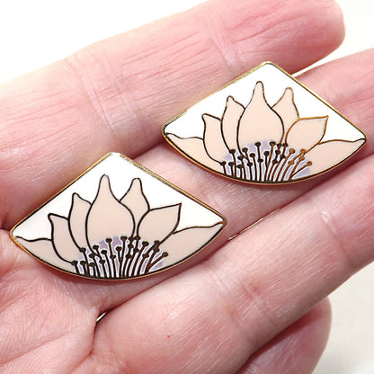 Vintage Laurel Burch Pink Flower Post Earrings, Pink & Gold Sunflowers