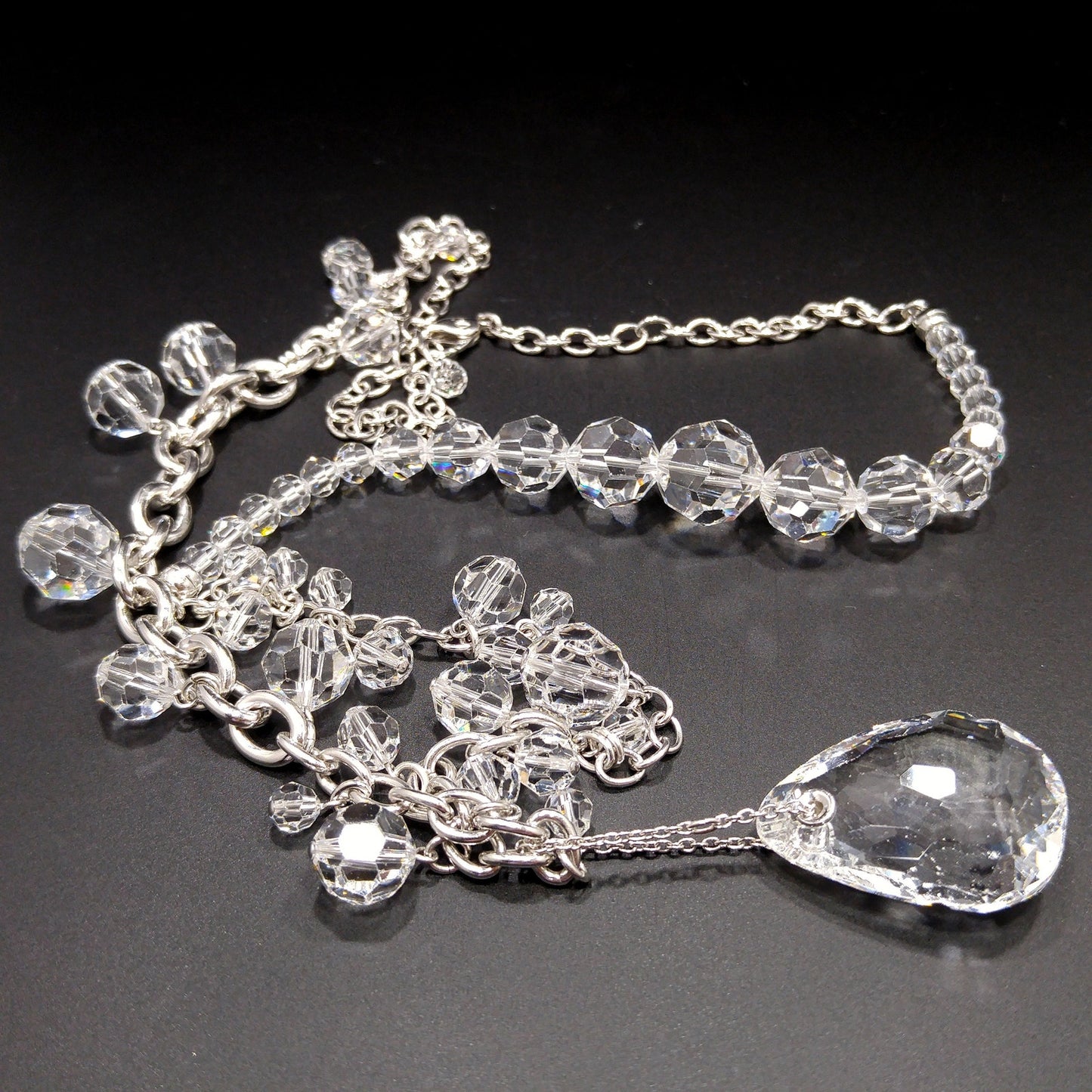 Vintage Swarovski Swan Logo Long Crystal Necklace Teardrop Pendant 1990s