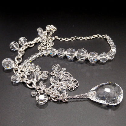 Vintage Swarovski Swan Logo Long Crystal Necklace Teardrop Pendant 1990s