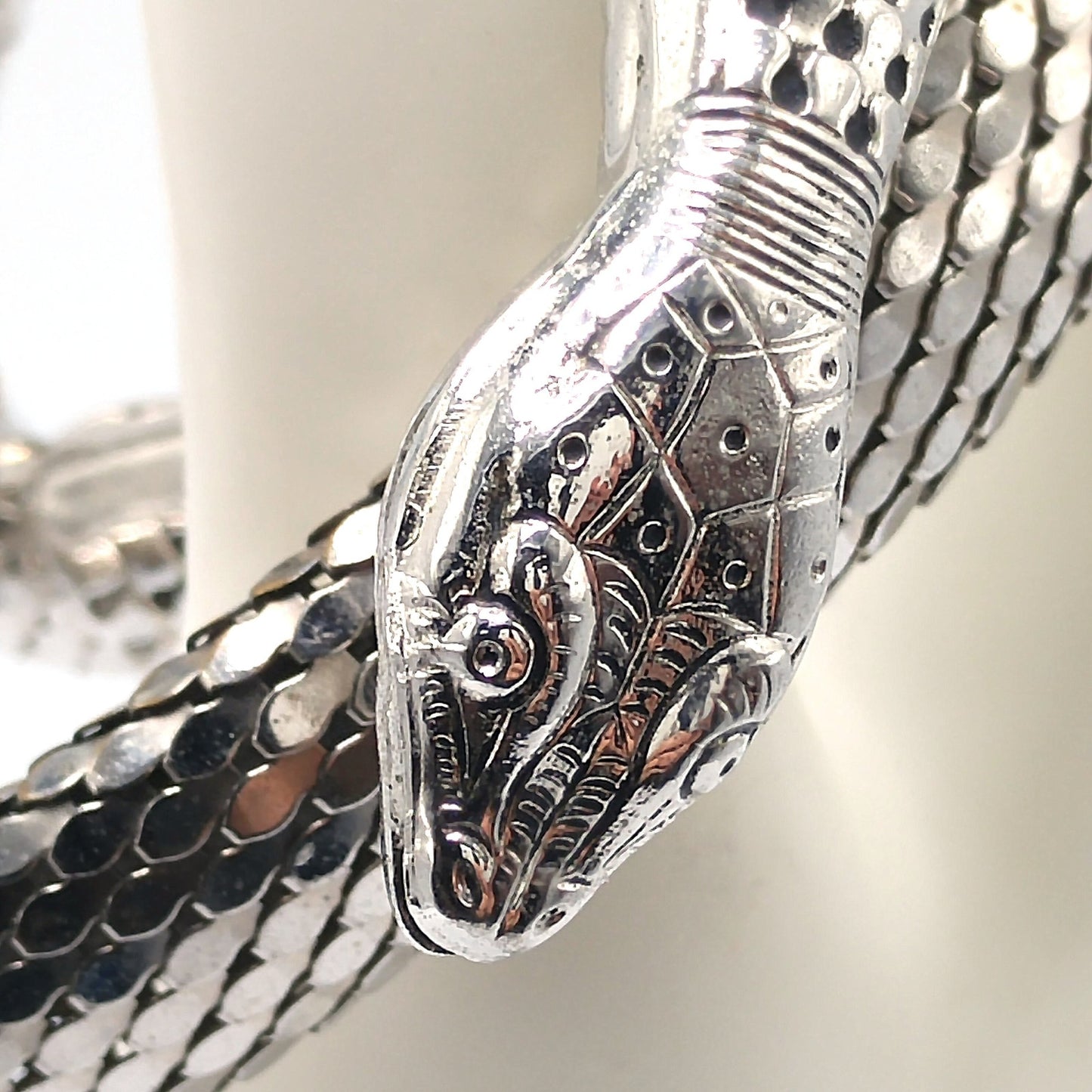 Whiting & Davis Snake Mesh Necklace Bracelet 1970s Egyptian Revival Book Piece