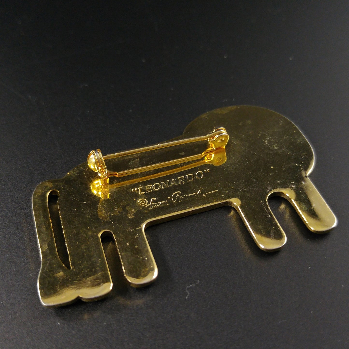 Laurel Burch "Leonardo" Brooch, Blue Enamel Gold Plated Lion, 1980s Vintage