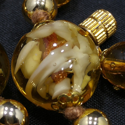 Vintage Murano Glass Necklace – Hand Blown Venetian Floral Beads, Aventurine, 1960s