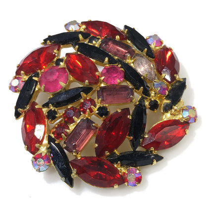 Red & Purple Juliana Style Brooch, Gold Plated, 1960s Vintage Jewelry