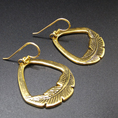 Vintage Laurel Burch Palm Leaf Dangle Earrings, Gold Plate