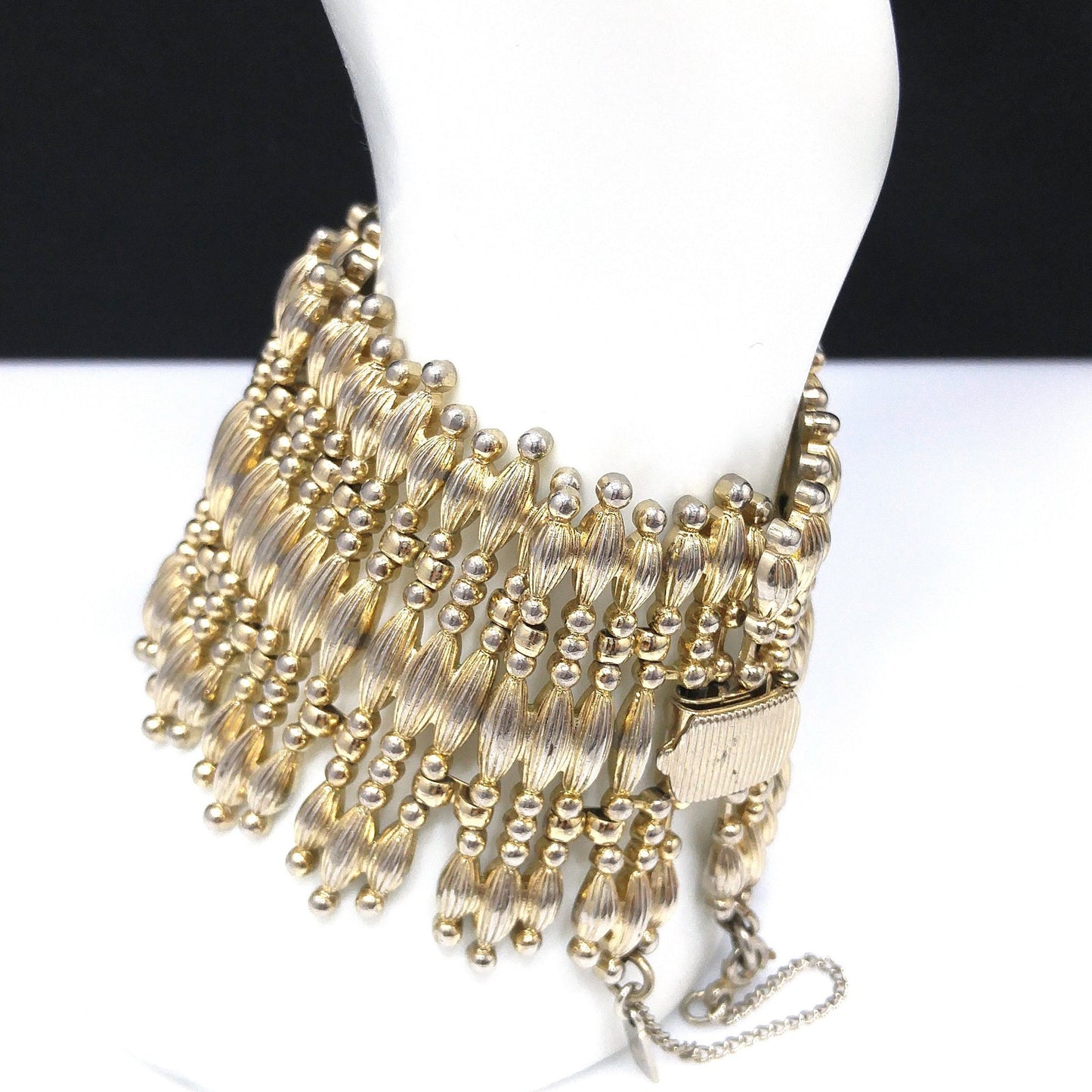 Vintage Monet "Minaret" Mid-Century Bracelet, Gold Plated, Book Piece, 1950s Jewelry
