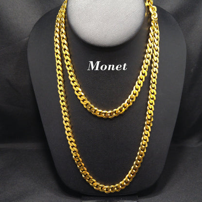 Monet Cuban or Curb Chain 36" Necklace, Gold Plated, 1980s Vintage Jewelry