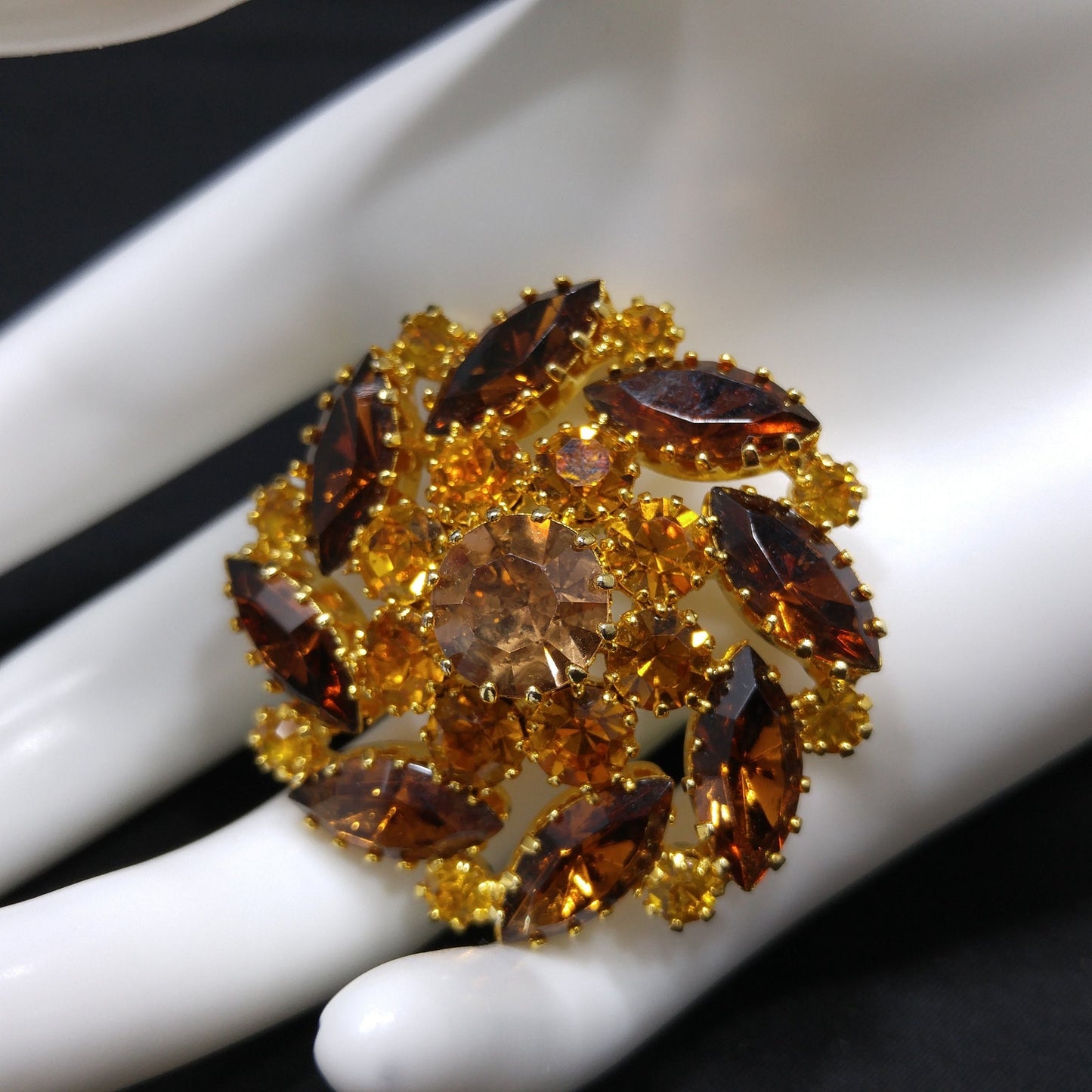 VIntage C'est Bien Topaz Rhinestone Brooch, Gold Plated, 1960s