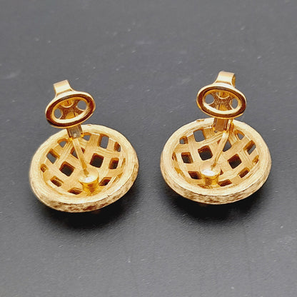 Vintage Crown Trifari Basketweave Clip Earrings – Gold Plated Designer Jewelry