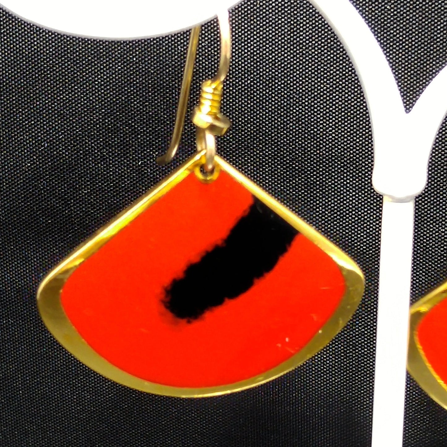 Vintage Laurel Burch "Colour Spirit" Earrings, Red & Black Enamel, Gold Plated