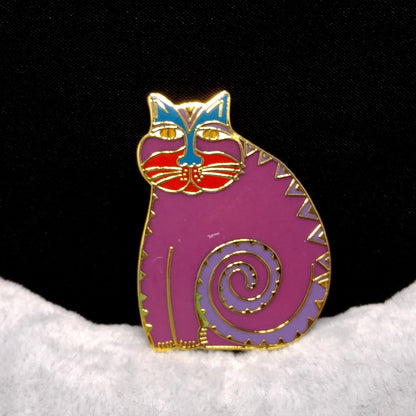 Laurel Burch "Mythical Cat" Brooch & Pendant, Cloisonné Enamel, Gold Plated, 1980s Vintage Jewelry