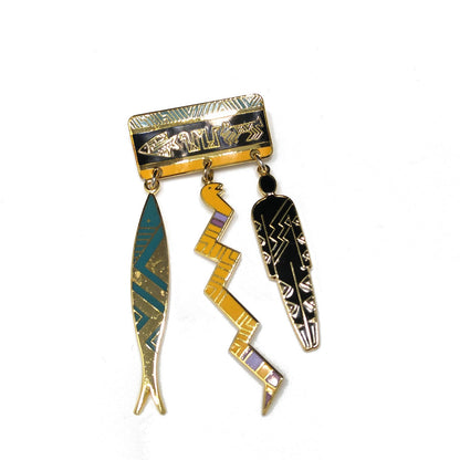 Laurel Burch "Artifacts" Brooch, Fish Snake Man, Gold Plated, 1980s Vintage