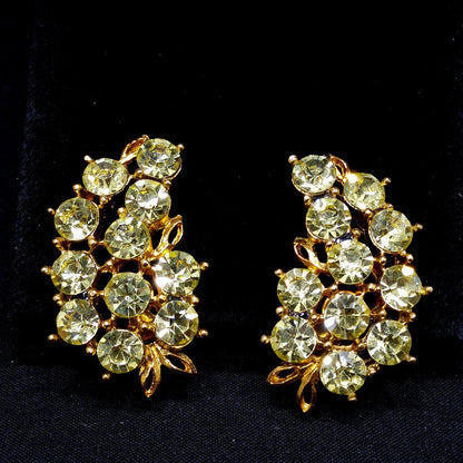 Weiss Light Jonquil Rhinestone Earrings, Gold Plated, Ear Climber, 1960s Vintage Jewelry