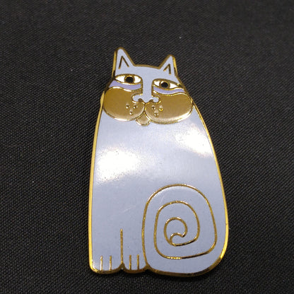 Vintage Laurel Burch "Olivia" Lavender Cat Brooch, Gold Plated, Enamel, 1980s