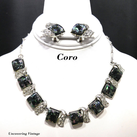Coro Confetti Lucite Necklace Clip Earrings, 1950s Vintage Jewelry