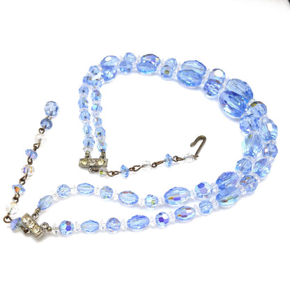 Mid Century Light Blue Oval Crystal Bead Necklace, Two Strands Graduated Sizes, 1950s Vintage Jewelry