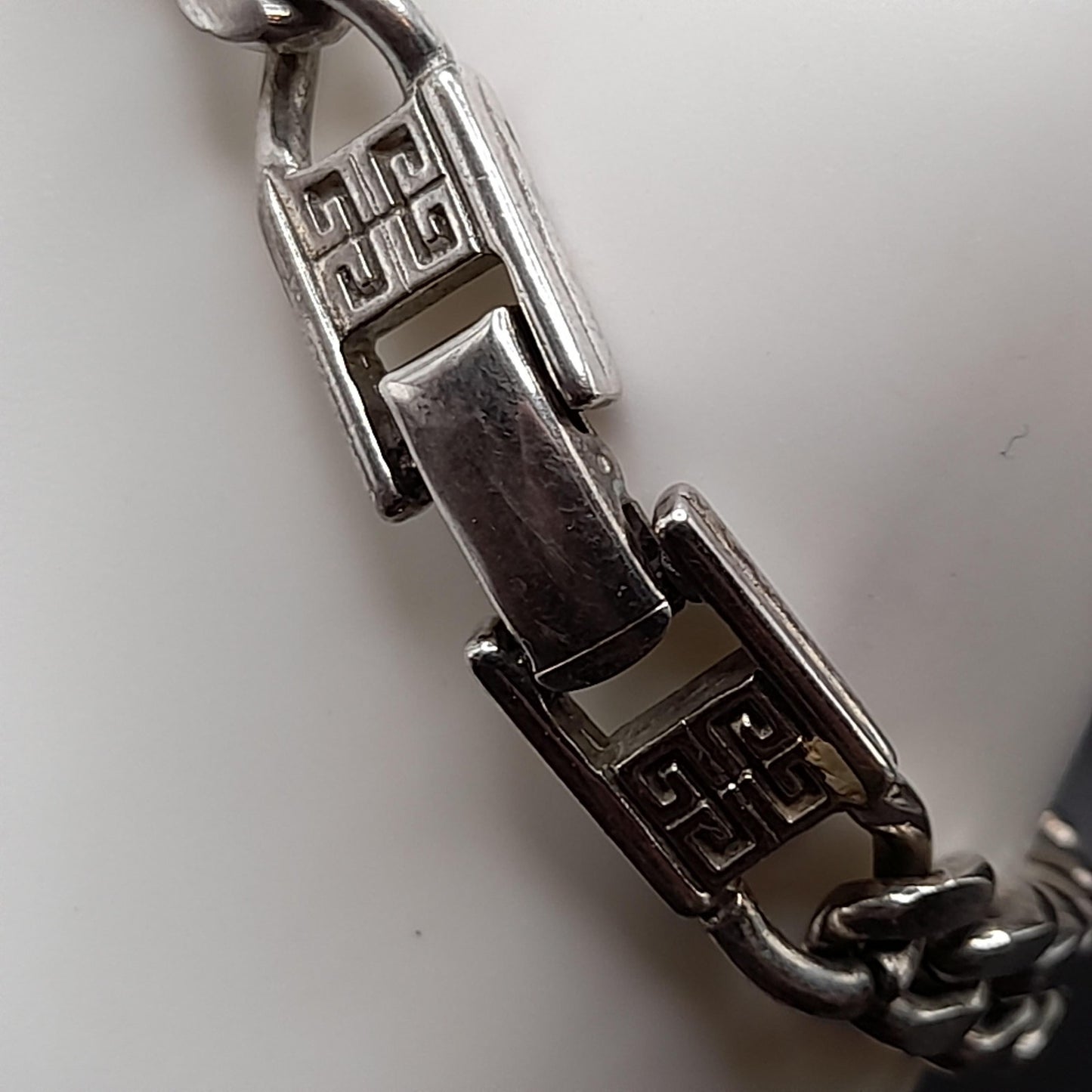 Givenchy Curb Chain Bracelet, Rhodium Plated, 7 3/4 Inches 1980s Vintage Jewelry