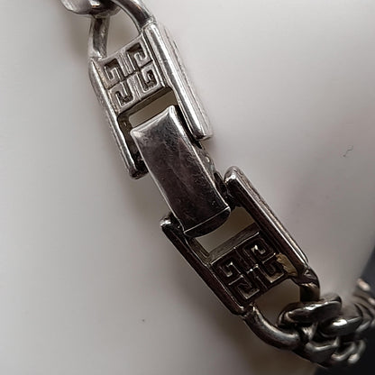 Givenchy Curb Chain Bracelet, Rhodium Plated, 7 3/4 Inches 1980s Vintage Jewelry