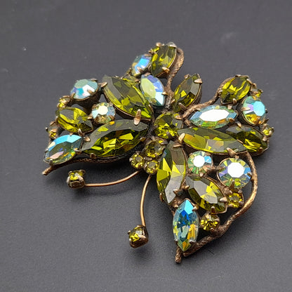 Regency Jewels Butterfly Green Austrian Crystal Rhinestone Brooch, 1940s