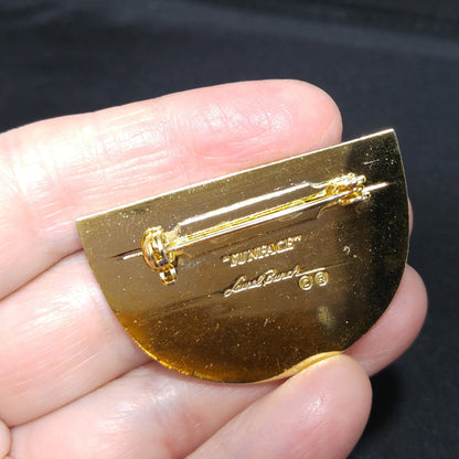 Laurel Burch "Sunface" Brooch, Snake Eyes, Gold Plated, 1980s Vintage Jewelry