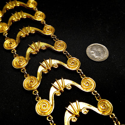 Vintage Vendome Wide Gold Plated Bracelet Swirl Design Hidden Clasp 1950s