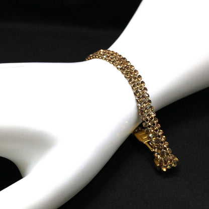 Vintage Swarovski Bracelet 1990s Swan Logo Light Topaz Rhinestone Mesh Gold 7.5"