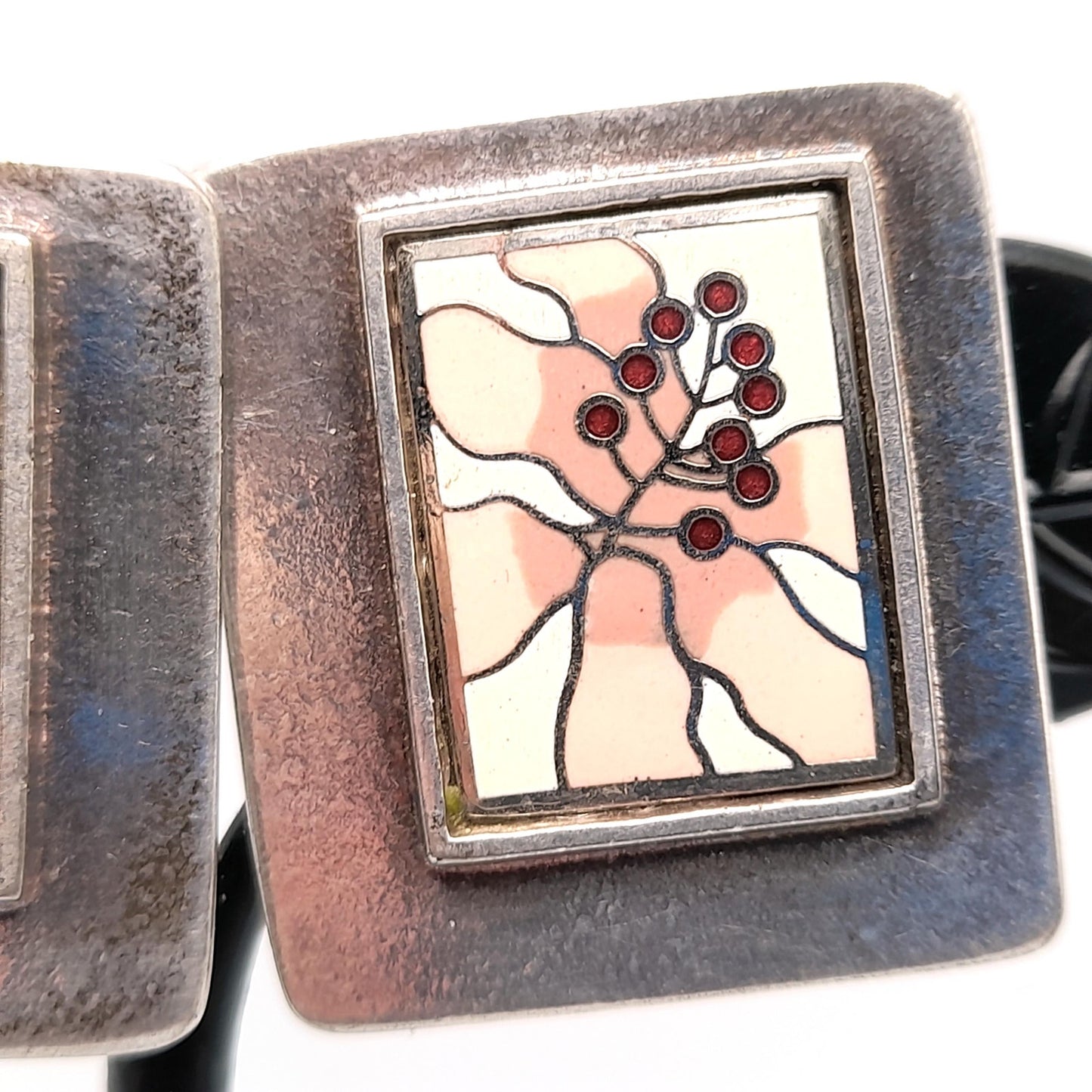 Laurel Burch Pink Flower Clip Earrings, Silver Plate, Cloisonne Enamel, 1980s Vintage Jewelry