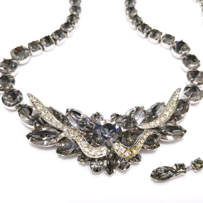 Vintage Weiss Black Diamond Rhinestone Necklace, Rhodium Plated, 1960s