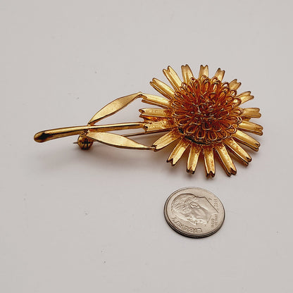 Vintage 1970s Gold Tone Daisy Floral 3 Inch Brooch