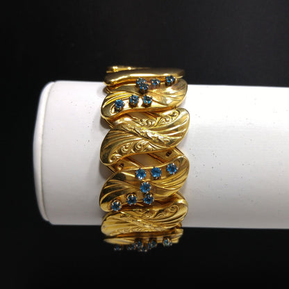 Bugbee & Niles Expansion Bracelet, Turquoise Rhinestones, 1940s Vintage Jewelry