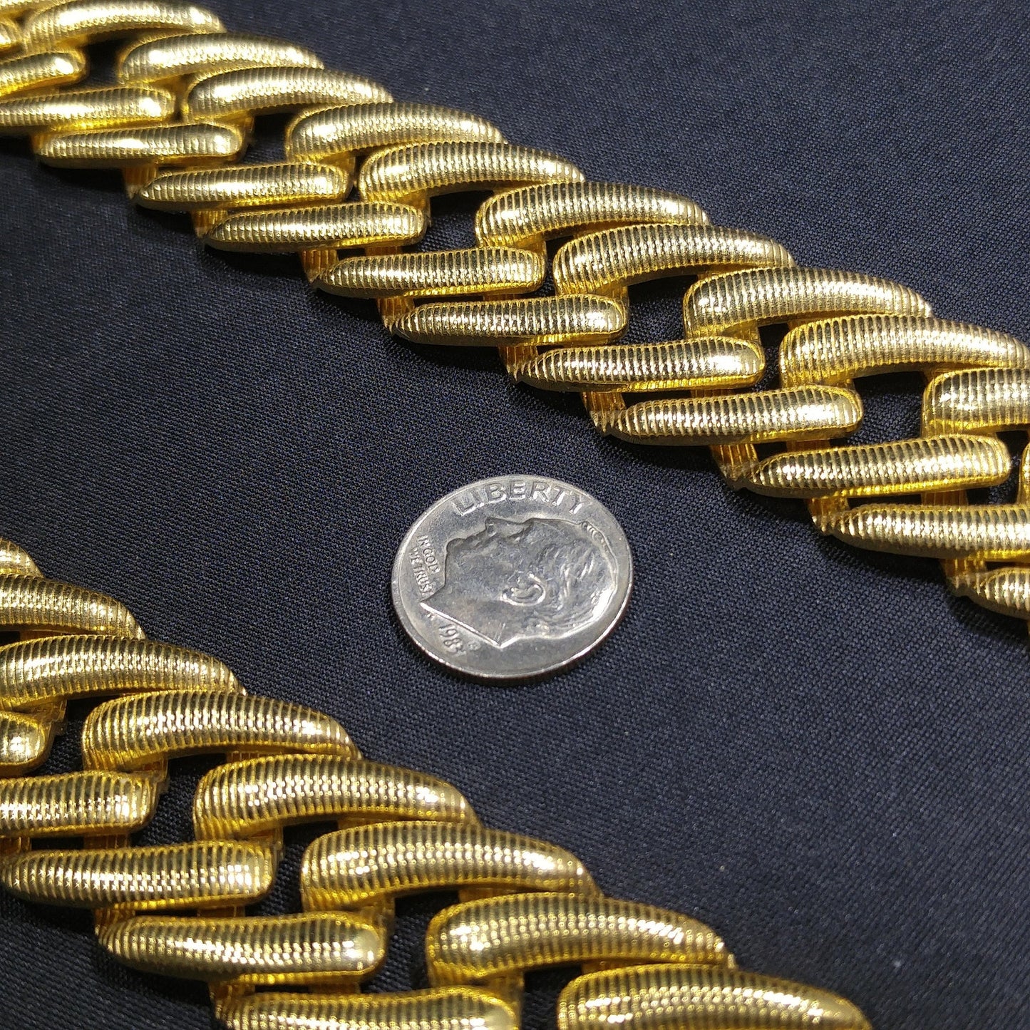 Monet Large Link Wide Necklace, Gold Plated Textured Links, 1960s Vintage Jewelry