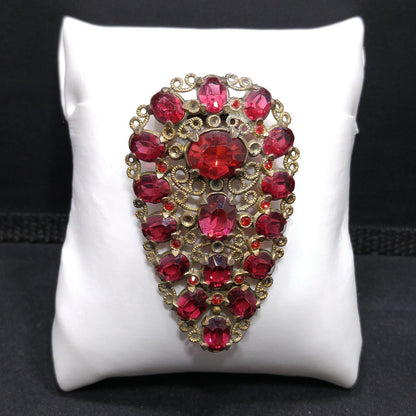 Antique Red Rhinestone Filigree Dress Clip, 1920s Vintage Jewelry