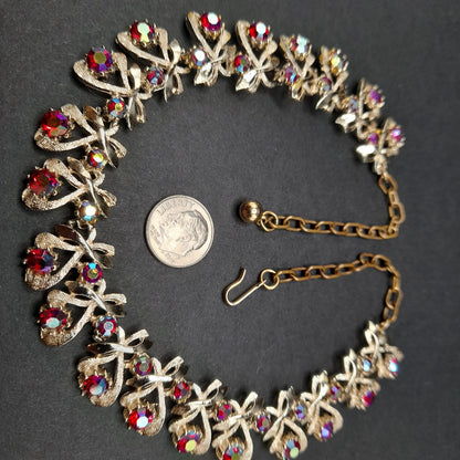 Red AB Rhinestone Choker Necklace, Arthur Pepper, Signed Art, 1960s Vintage Jewelry