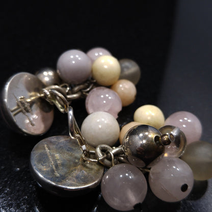 Susan Cummings Beaded Clip Earrings & Bracelet, Sterling Silver, Gemstone Beads